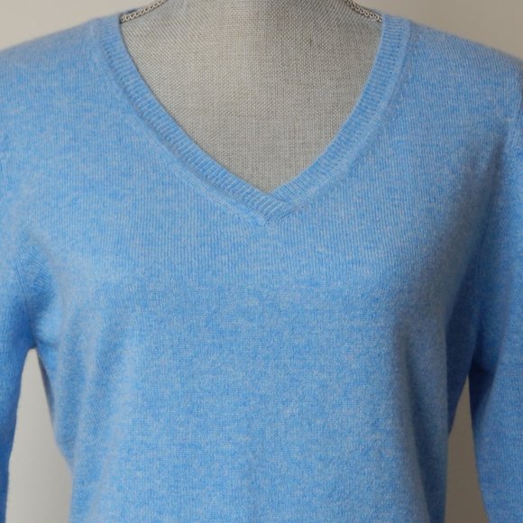 Qi CASHMERE V-NECK PULLOVER SWEATERBLUE Large